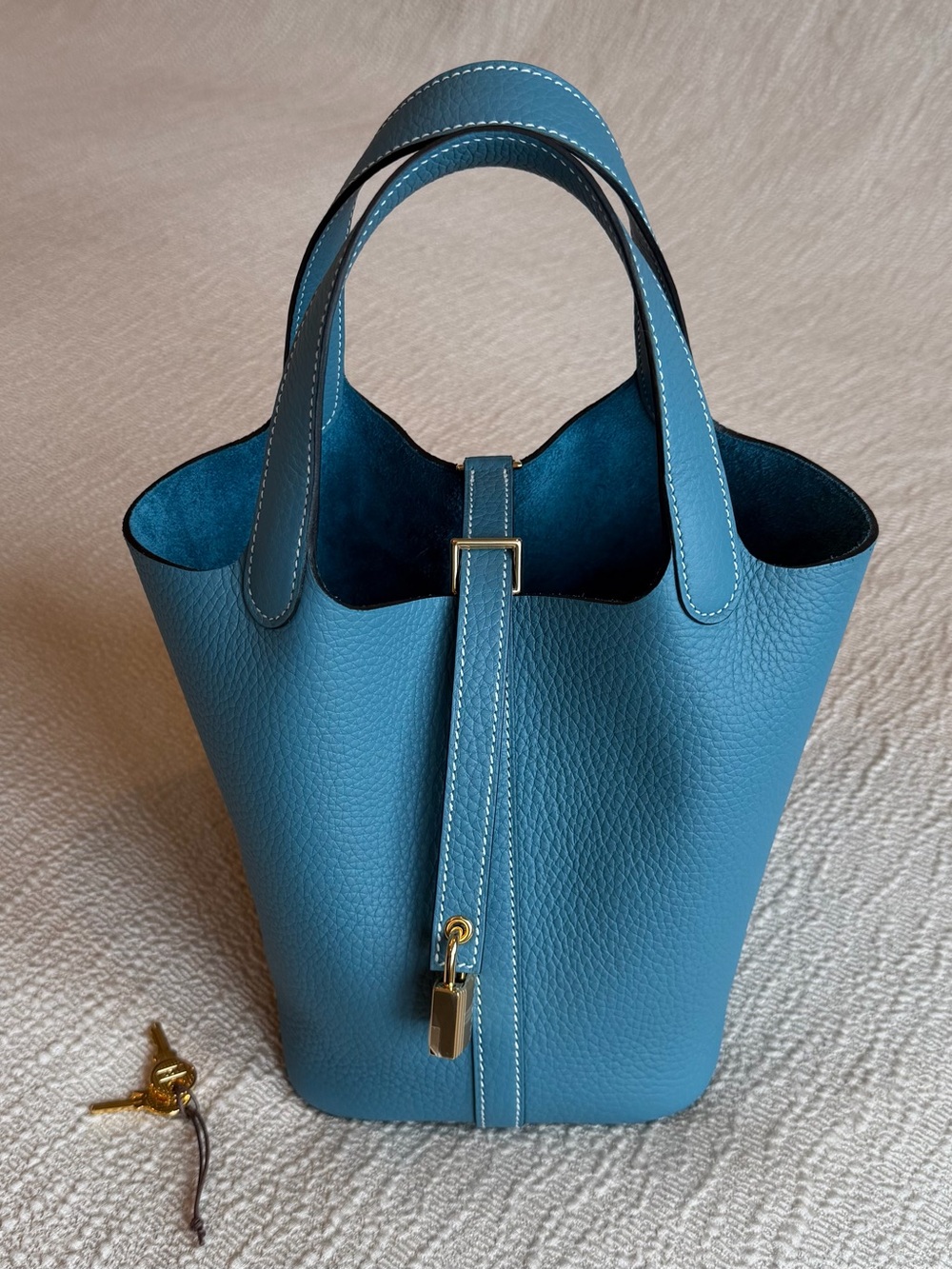Hermes Bleu Jean Picotin 18 Clemence Leather with Gold Hardware - Brand New